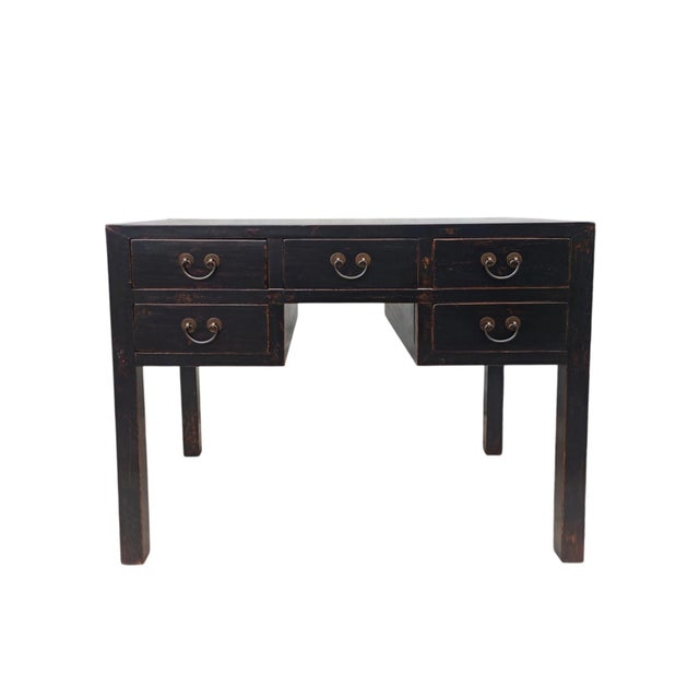 This antique 19th-century console table is a traditional four-drawer accent piece made from solid elm wood from the Shanxi...
