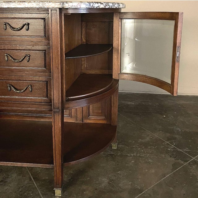 19th Century French Louis XVI Walnut Marble Top Parisian Display Buffet For Sale - Image 12 of 15