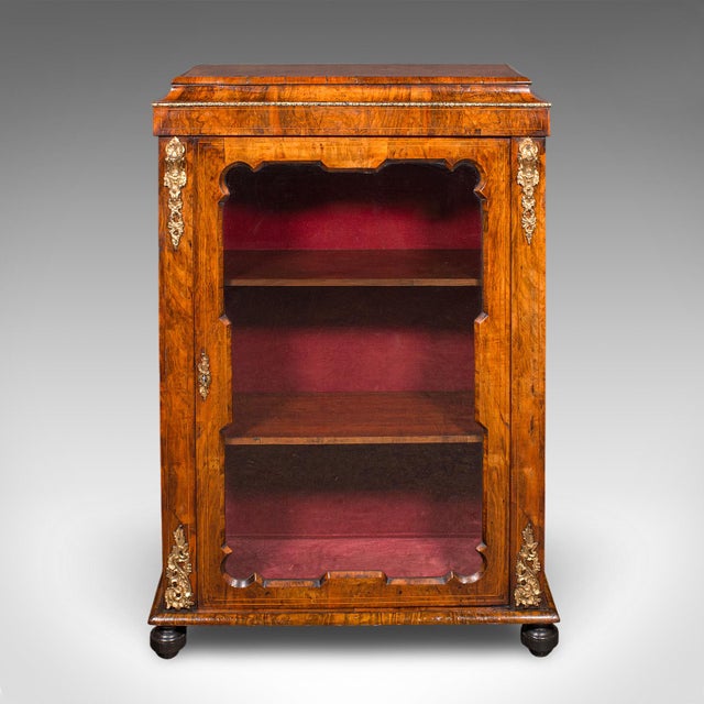 Victorian Antique Pier Cabinet, English, Walnut, Glazed Display Bookcase, Victorian, 1860 For Sale - Image 3 of 12