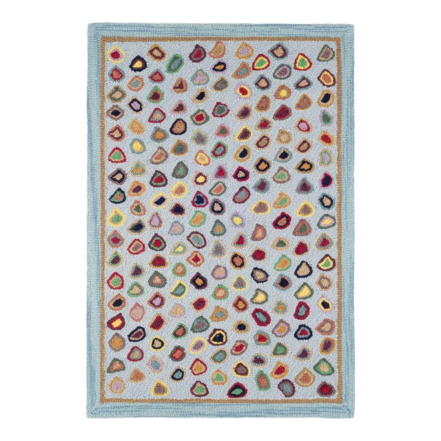 Dash & Albert by Annie Selke Cat's Paw Blue Micro Hooked Wool Rug, 6' x 9' For Sale