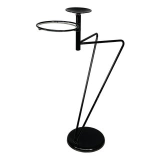 Italian Modern Coffee Table with Ashtray in Black Metal and Glass, 1980s For Sale