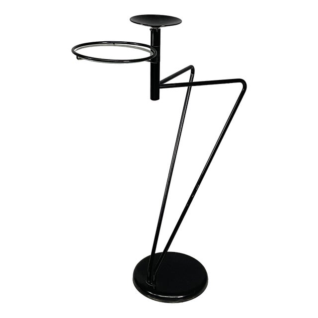 Italian Modern Coffee Table with Ashtray in Black Metal and Glass, 1980s For Sale