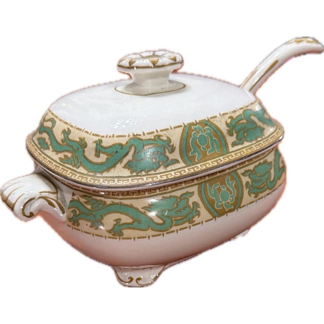 Green Vintage Booths Silicon China Green Dragon Lidded Tureen & Ladle Set Pat 4410 - 2 pcs For Sale - Image 8 of 9
