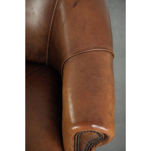 Brown Cognac-Colored Sheepskin Club Armchair For Sale - Image 8 of 14