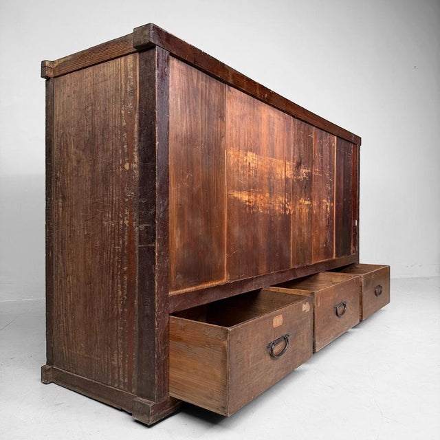 Metal Antique Japanese Shop Counter with Glass Display and Drawers, 1920s For Sale - Image 7 of 18