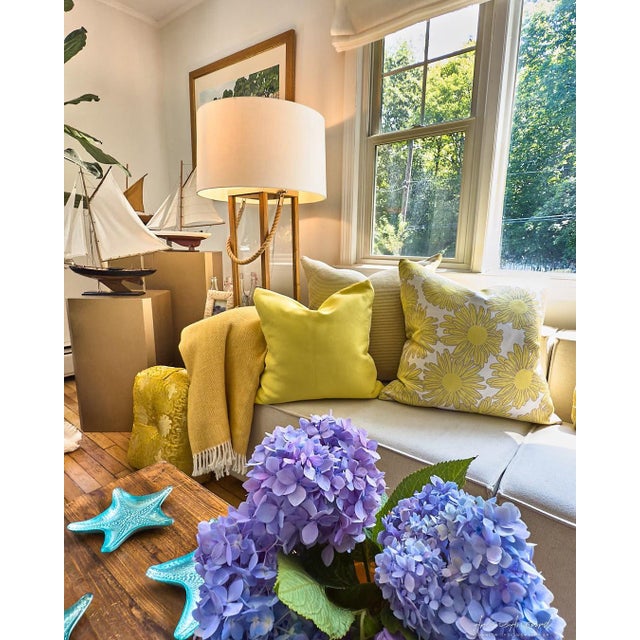 Outdoors and Indoors Contemporary Bright Flower Yellow Square Pillows. By Arlene Angard, Set of 2 For Sale - Image 10 of 10