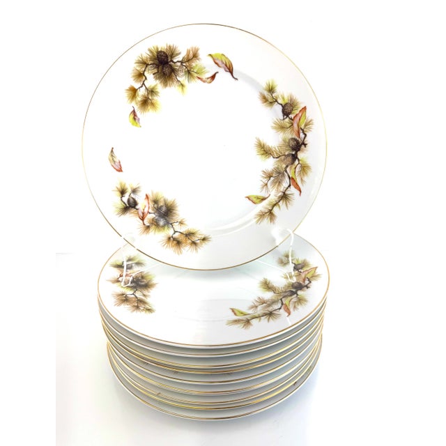 Vintage Mid Century Kyoto China “Pines” Pattern Porcelain Plates – Japan, Set of 21 For Sale - Image 9 of 16