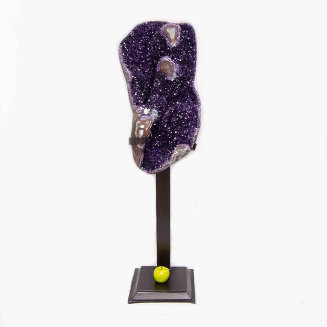 Amethyst Crystal Cluster on Metal Stand (Uruguay #H0375) Video available upon request Deep natural color. Polished edge....