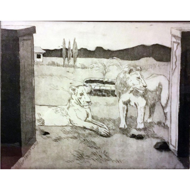 Lions at the Gate Contemporary Original Etching & Aquatint by Lawrence Cappiello For Sale