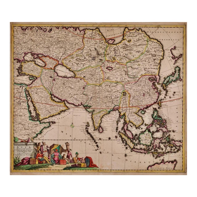 Asia Declineatio: A 17th Century Hand-Colored Map of Asia by Justus Danckerts, 1685 For Sale