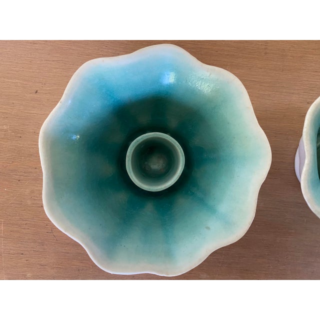 Ceramic Mid-Century Winfield Pottery of Pasadena California Floriform Pottery Candle Holders - a Pair For Sale - Image 7 of 10