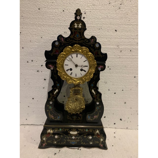 Napleon III Portico Clock in Brass Marquetry, 1800s For Sale - Image 5 of 9