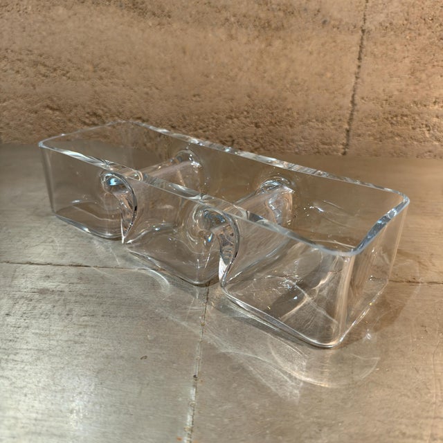 Glass 1980s Krosno Poland 3-Part Divided Clear Glass Relish Dish Heavy Hand-Blown Art Glass For Sale - Image 7 of 7