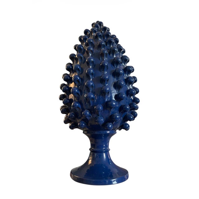 2000 - 2009 Pair of Vintage Italian Blue Glazed Ceramic Pine Cone Statuettes For Sale - Image 5 of 10