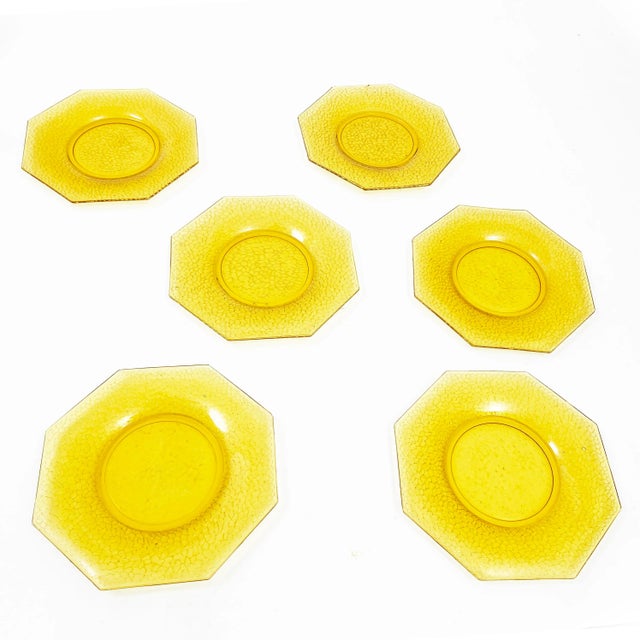 Dazzle your dining room table with this depression era set of 6 amber octagonal glass dishes by L E Smith in the highly...