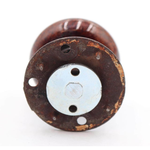 Early 20th Century Antique Brown Ceramic Black Iron Dummy Door Knob For Sale - Image 5 of 5