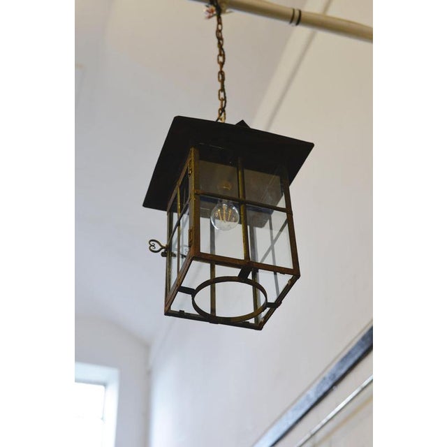 Brown Arts & Crafts Wrought Iron Hall Lantern, 1910s For Sale - Image 8 of 12