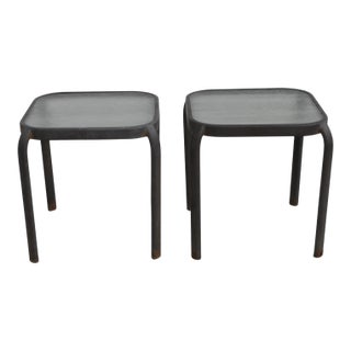 Pair of Patio End Tables W/ Glass Tops For Sale