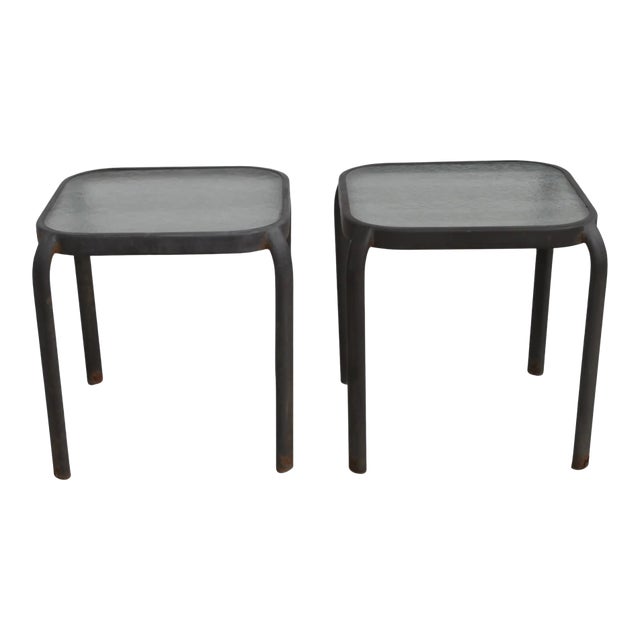Pair of Patio End Tables W/ Glass Tops For Sale