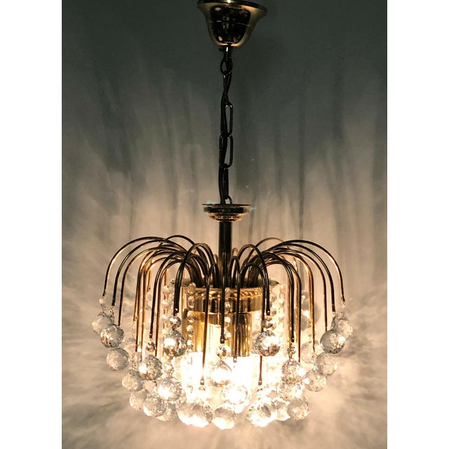 Gold-Plated Metal Lead Crystal Ball Three-Light Chandelier, 1970s For Sale - Image 9 of 11