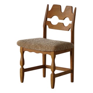Razorblade Dining Chair in Oak and Lambswool attributed to Henning Kjærnulf, Denmark, 1960s For Sale