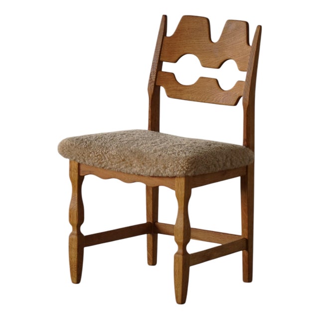 Razorblade Dining Chair in Oak and Lambswool attributed to Henning Kjærnulf, Denmark, 1960s For Sale