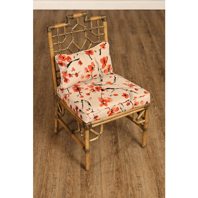 Chinese Chippendale Style Set Of Four Rattan Bamboo Dining Chairs For Sale - Image 4 of 18