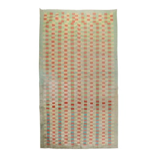 Mint Green Vintage Turkish Anatolian Deco Checkerboard Rug - 5'7" x 10'2" For Sale