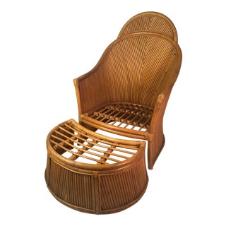 Pencil Reed Gabriella Crespi Style Chair and Ottoman Set For Sale