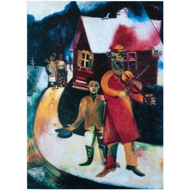 An excellent first edition poster after oil on canvas painting "The Fiddler" (1911) by Marc Chagall. Signed in the print...