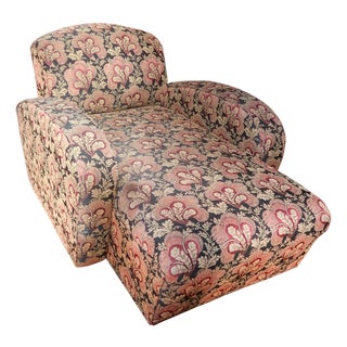 Vintage Upholstered Chaise Lounge With Botanical Fabric For Sale