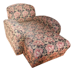 Vintage Upholstered Chaise Lounge With Botanical Fabric