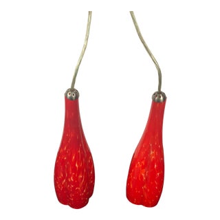 1990s Red Glass Hanging Pendant Lights - a Pair For Sale