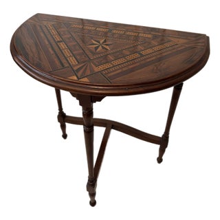 Colonial Revival Marquetry Demi‑Lune Game Table, C. 1930–1940 For Sale