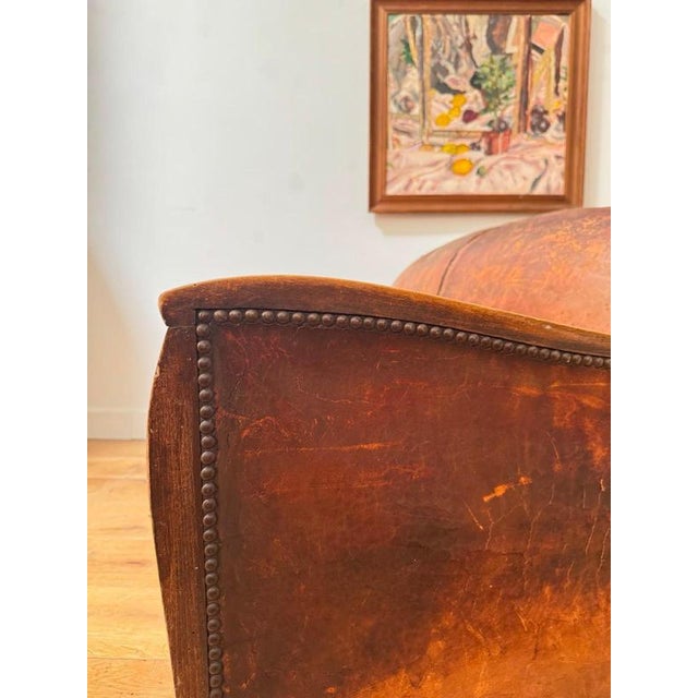 Brown French Leather Mustache Back Sofa Bed, 1930s For Sale - Image 8 of 9