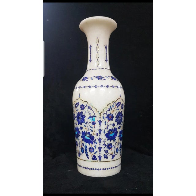 Art Deco Marble Inlay Lapis Lazuli Vase For Sale - Image 3 of 6