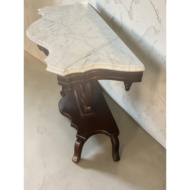 Victorian Vintage Marble Top Console Table – Solid Wood Lyre Base For Sale - Image 3 of 5