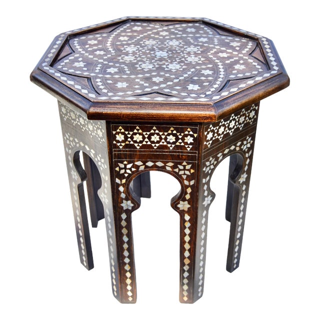 Handcrafted Moorish-Patterned Mother-Of-Pearl Accent Table For Sale