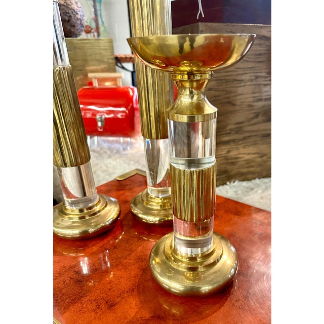 Lucite and Brass Candlestick Prickets Attributed to Dolbi and Cashier For Sale - Image 9 of 16