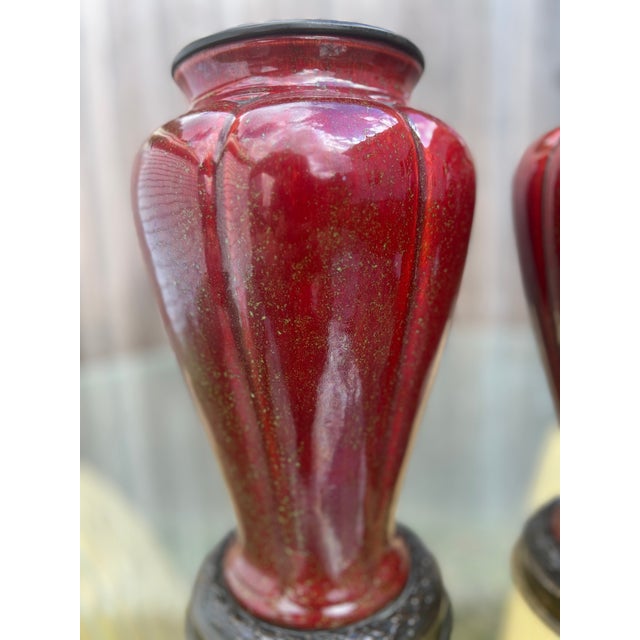 Chinese Pair, Sevres Paul Millet Sang De Boeuf Ormolu Mounted Vases 13" For Sale - Image 3 of 12