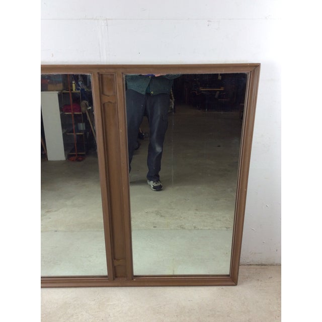 1960s Mid Century Modern Long Rectangular Wall Mirror With Two Glass Panels and Wood Accent For Sale - Image 5 of 18