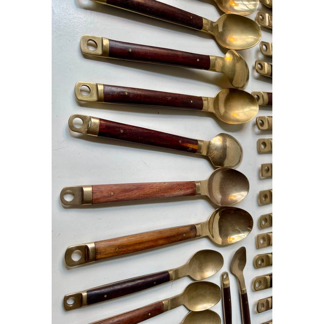 Modern Danish Brass and Teak Cutlery from Carl Cohr, 1960s, Set of 48 For Sale - Image 6 of 13