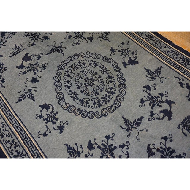 1850s Blue and Navy Antique Chinese Peking Ningxia Hand Knotted Rug 5'7" X 8'10" For Sale - Image 9 of 9
