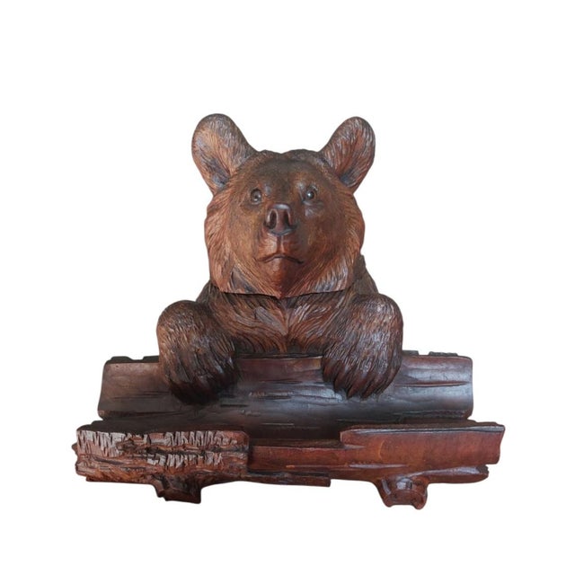 Antique Carved Wooden Inkwell with Glass Insert by Bear Brienz, 1880s-1910s For Sale - Image 15 of 16
