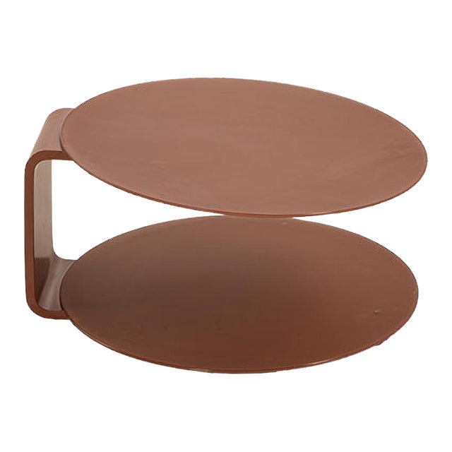 Vintage Wood and Red Glass Round Coffee Table For Sale