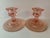 Vintage Pink Depression Glass Centerpiece Bowl With Etched Floral Motif & Matching Candlesticks – 3-Piece Set For Sale - Image 9 of 11