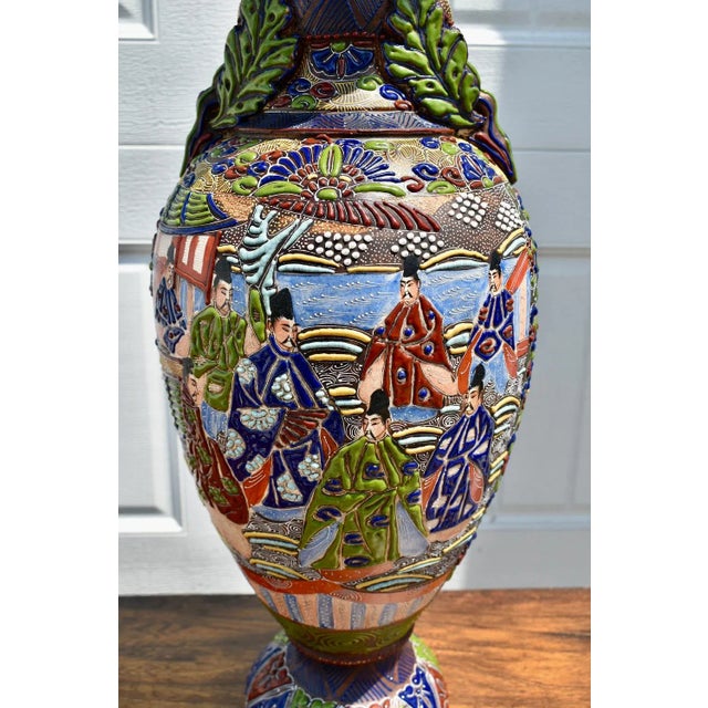 Blue Antique Japanese Moriage Satsuma Large Size Vase For Sale - Image 8 of 12