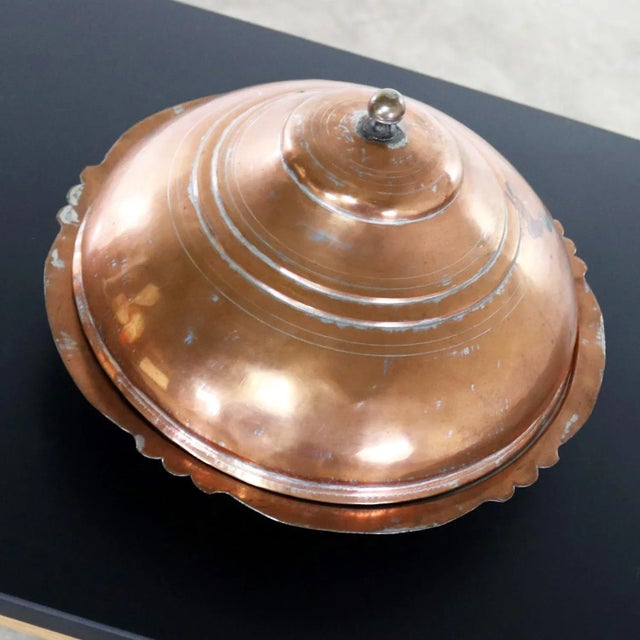 Metal Antique Turkish Ottoman Large Lidded Copper Bowl Hand Forged For Sale - Image 7 of 13