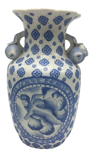 Vintage Blue and White Chinoiserie Vase