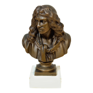 Bronze Reduction Bust of Molière by F. Barbedienne, after Caffieri